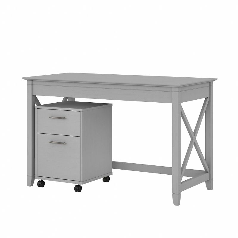 Bush Furniture Key West 48W Writing Desk with 2 Drawer Mobile File Cabinet in Cape Cod Gray