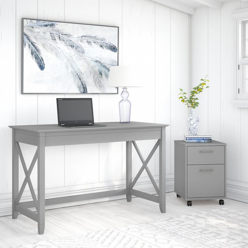 KWS001CG Bush Furniture Key West 48W Writing Desk with 2 Drawer Mobile File Cabinet in Cape Cod Gray