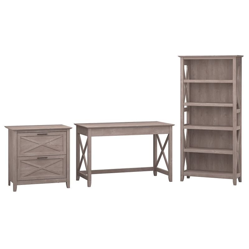 KWS004WG 48W Writing Desk with 2 Drawer Lateral File Cabinet and 5 Shelf Bookcase