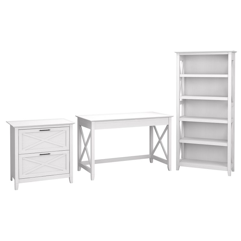 KWS004WT 48W Writing Desk with Lateral File and 5 Shelf Bookcase