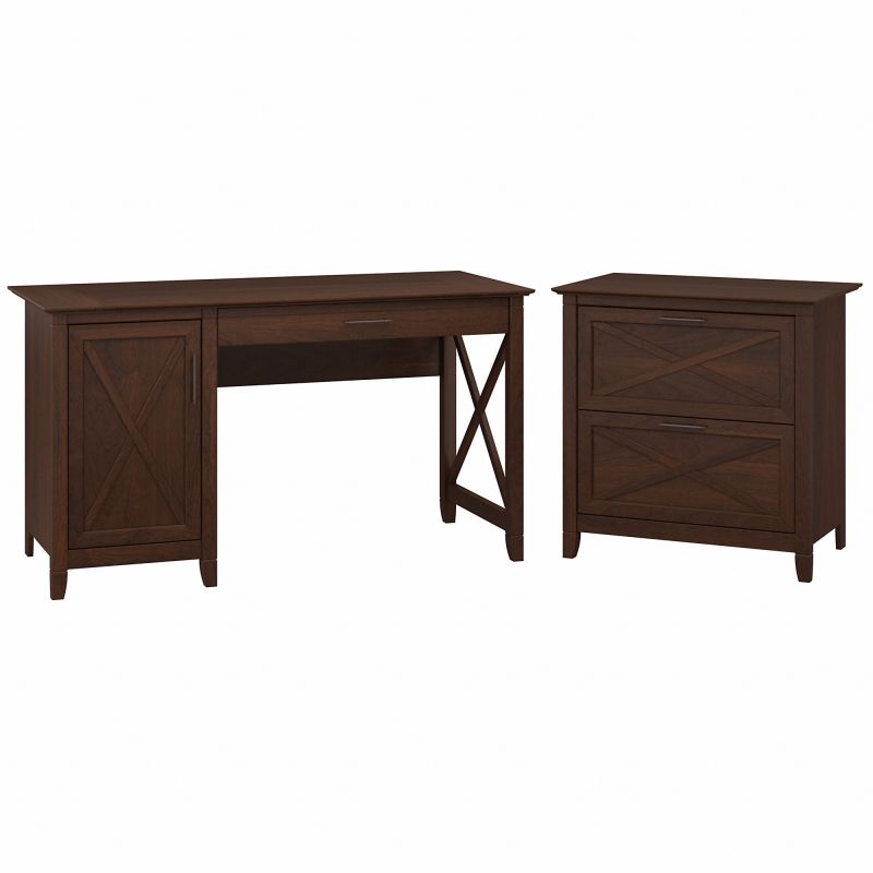 54W Single Pedestal Desk with Lateral File Bing Cherry