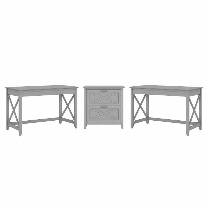 KWS047CG Bush Furniture Key West 2 Person Desk Set with Lateral File Cabinet in Cape Cod Gray