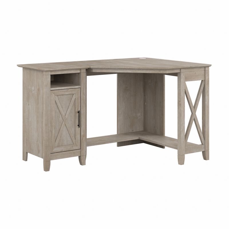 KWS052WG Bush Furniture Key West Small Corner Desk with Storage Cabinet in Washed Gray