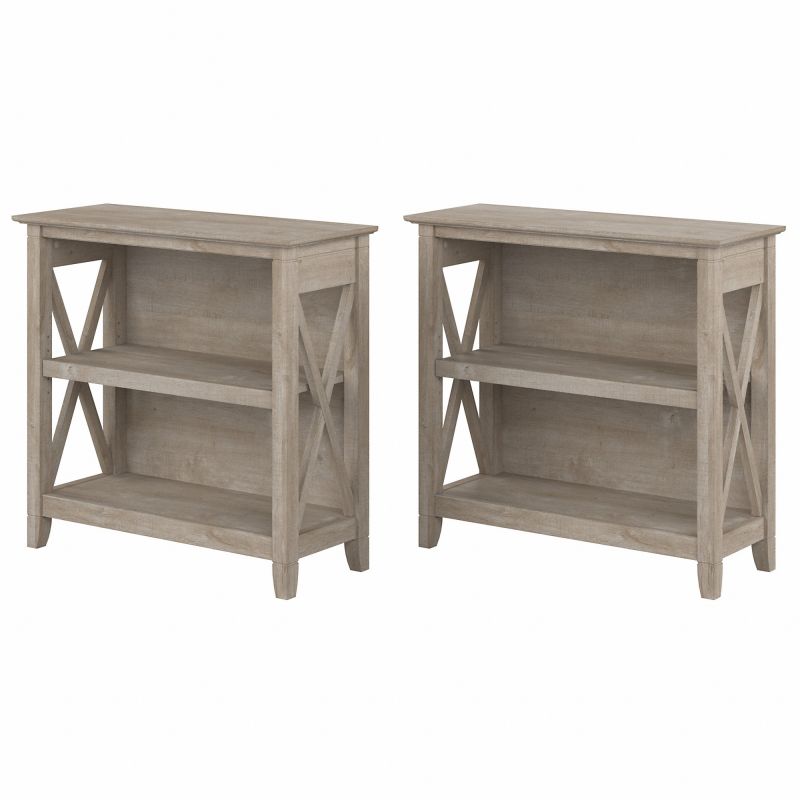 KWS053WG Bush Furniture Key West Small 2 Shelf Bookcase - Set of 2 in Washed Gray