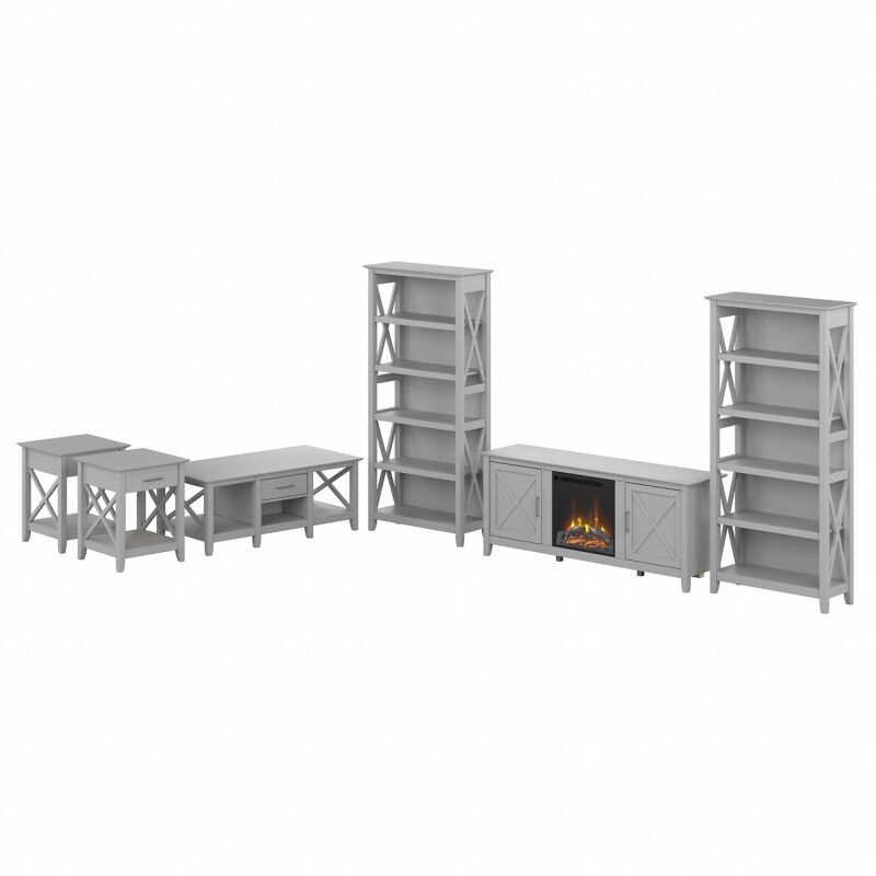 KWS073CG 60W Fireplace TV Stand with Bookcases, Coffee and End Tables