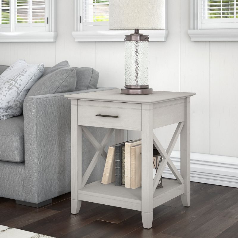 KWT120LW-03 Key West End Table with Storage in Linen White Oak