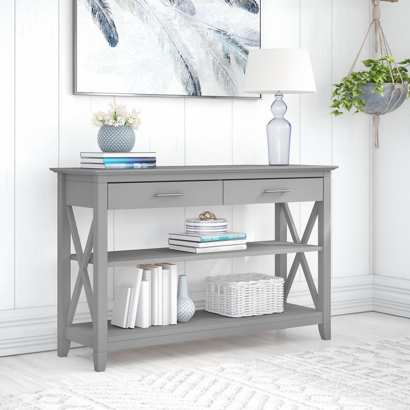 KWT248CG-03 Key West Console Table with Drawers and Shelves in Cape Cod Gray