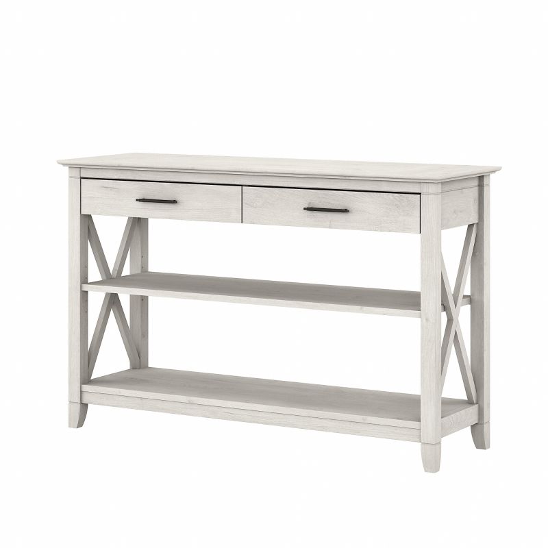 Furniture Key West Console Table with Drawers and Shelves in Linen White Oak by Bush