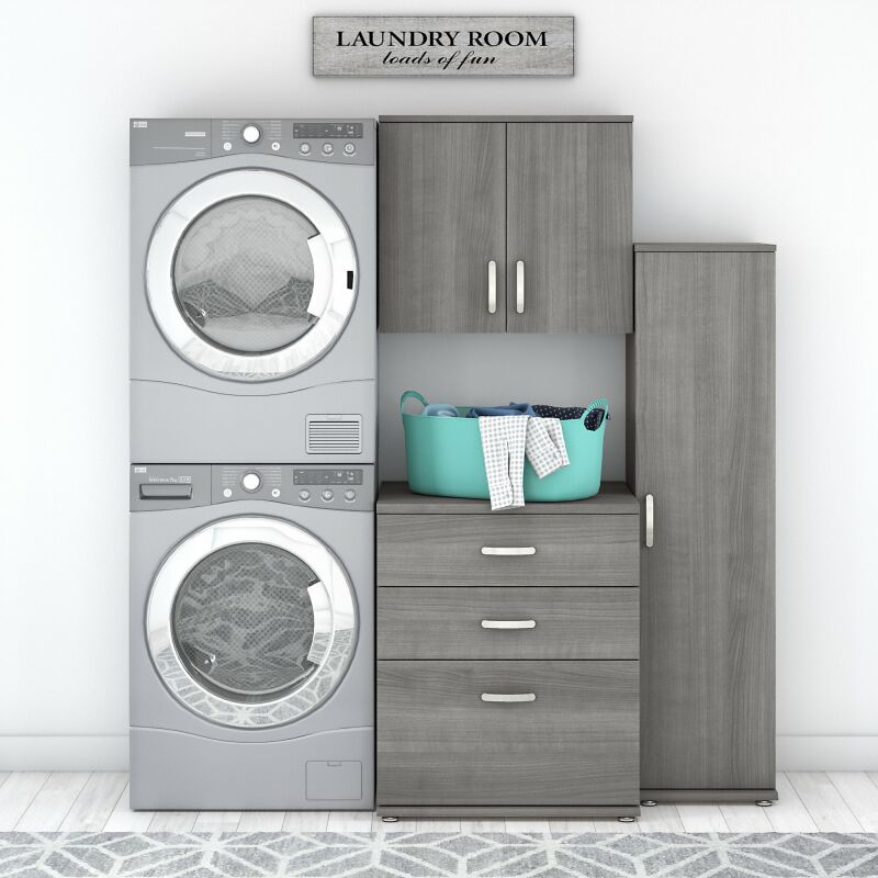 LNS005PG Modular 44W Laundry Storage Cabinet System w Wall Mount Cabinets