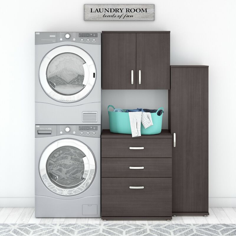 LNS005SG Modular 44W Laundry Storage Cabinet System w Wall Mount Cabinets Storm Gray