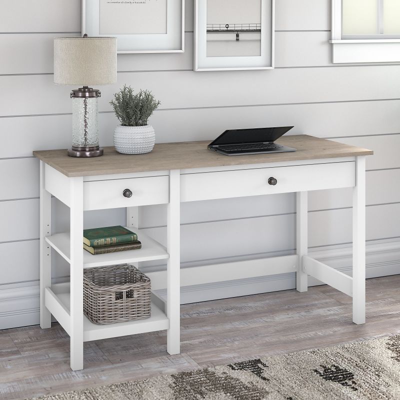 MAD154GW2-03 54W Computer Desk with Shelves in Pure White and Shiplap Gray