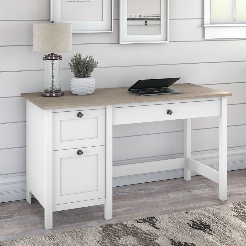 MAD254GW2-03 54W Computer Desk with Drawers in Pure White and Shiplap Gray