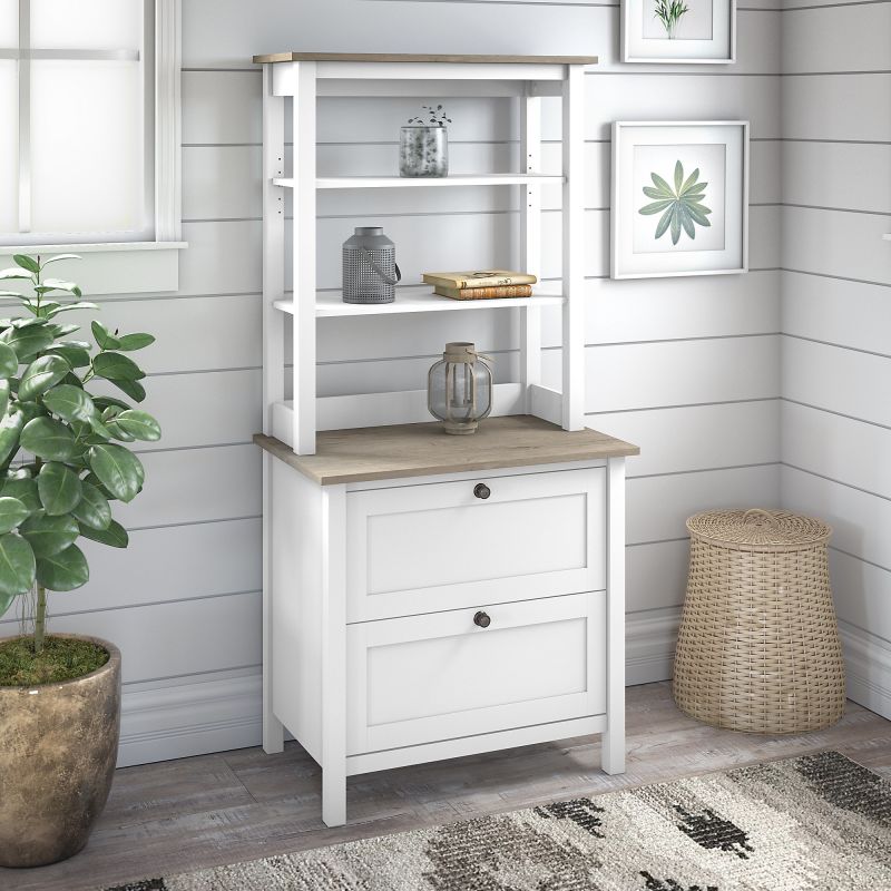 MAY018GW2 Bookcase with Drawers in Pure White and Shiplap Gray