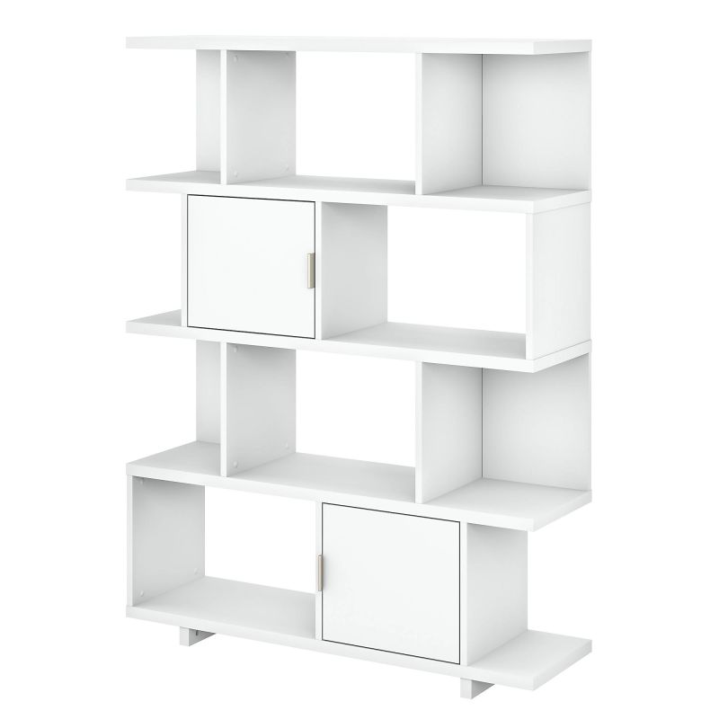 MDB163PW-03 Avenue Large Geometric Etagere Bookcase with Doors in Pure White