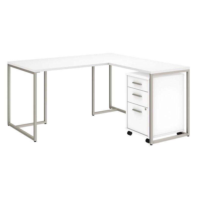 MTH005WHSU 60W L Shaped Desk with 30W Return and Mobile File Cabinet in White