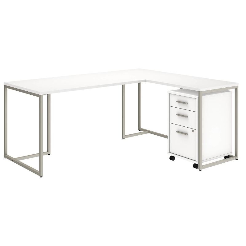 72W L Shaped Desk with 30W Return and Mobile File Cabinet in White