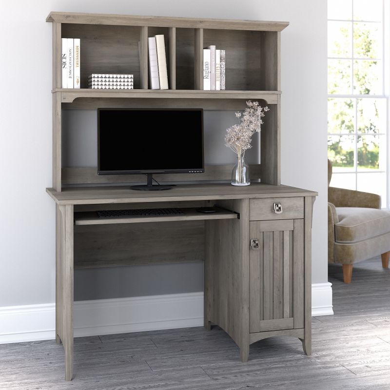 MY72508-03 Bush Furniture Salinas Small Computer Desk with Hutch in Driftwood Gray