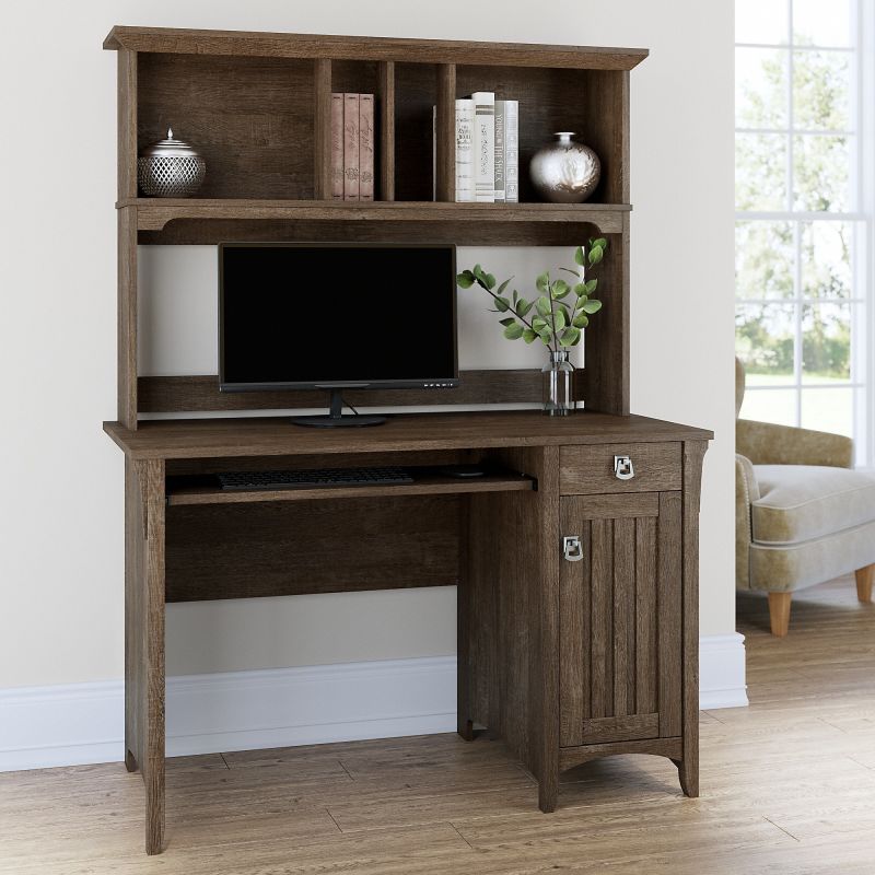 MY72608-03 Bush Furniture Salinas Small Computer Desk with Hutch in Ash Brown