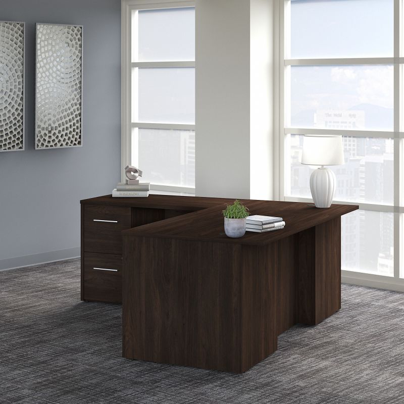 OF5004BWSU Office 500 72W L Shaped Executive Desk with Drawers in Black Walnut