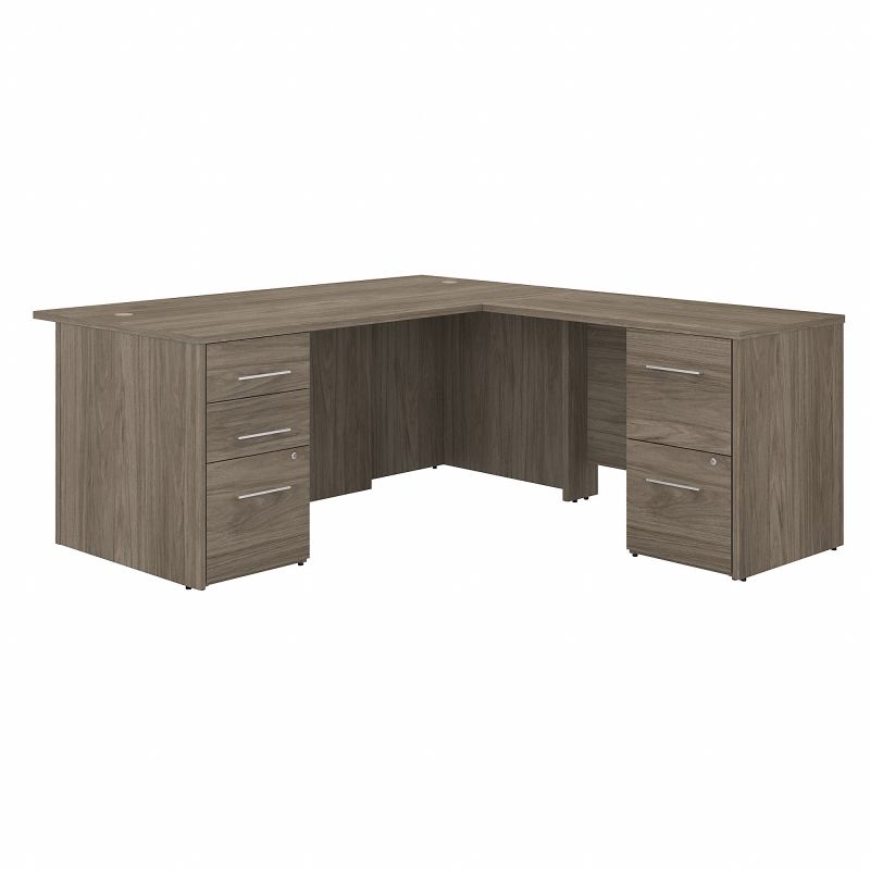 Office 500 72W L Shaped Executive Desk with Drawers in Modern Hickory