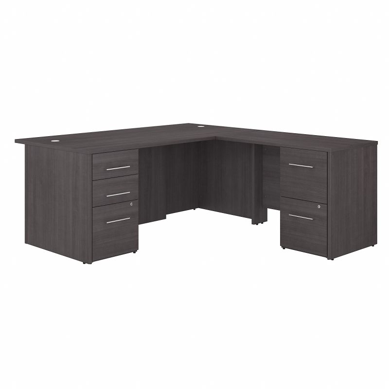 Office 500 72W L Shaped Executive Desk with Drawers in Storm Gray