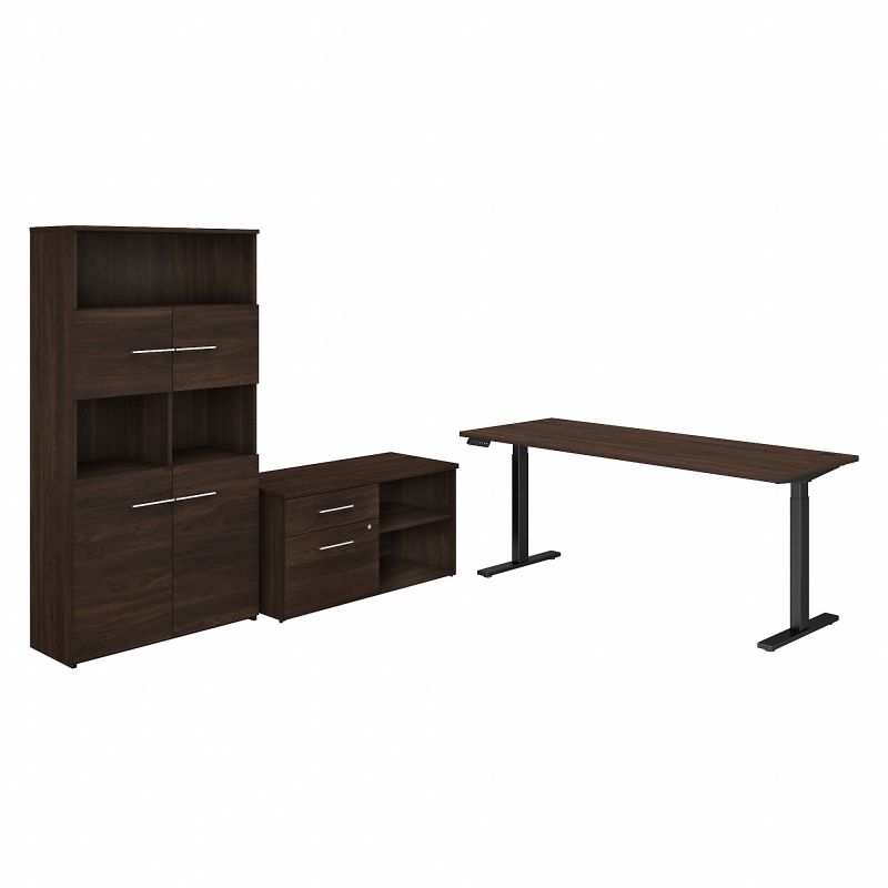 OF5006BWSU Office 500 72W Height Adjustable Standing Desk with Storage and Bookcase in Black Walnut