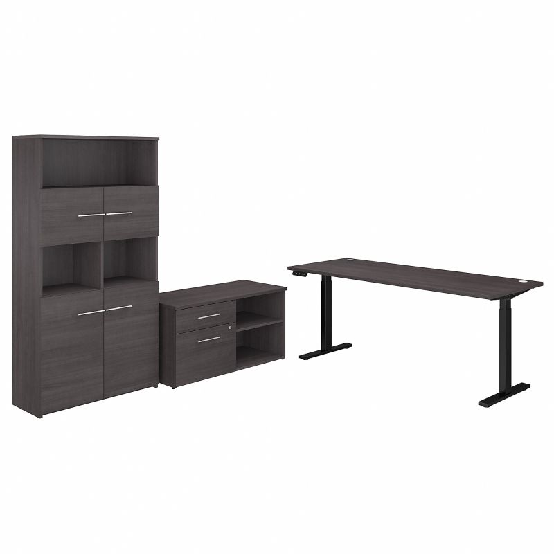 OF5006SGSU Office 500 72W Height Adjustable Standing Desk with Storage and Bookcase in Storm Gray