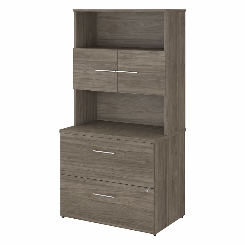 OF5007MHSU Office 500 36W 2 Drawer Lateral File Cabinet with Hutch in Modern Hickory
