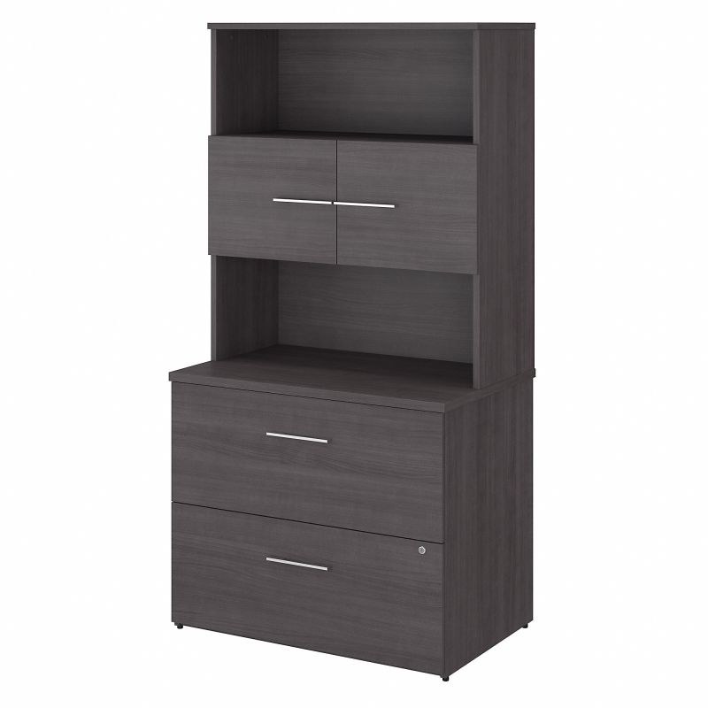 OF5007SGSU Office 500 36W 2 Drawer Lateral File Cabinet with Hutch in Storm Gray