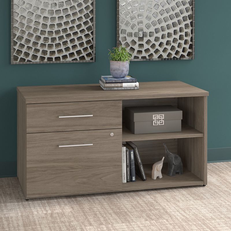 OFS145MH Office 500 Low Storage Cabinet with Drawers and Shelves in Modern Hickory