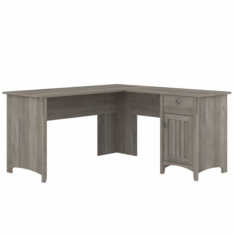 Bush Furniture Salinas 60W L Shaped Desk with Storage in Driftwood Gray