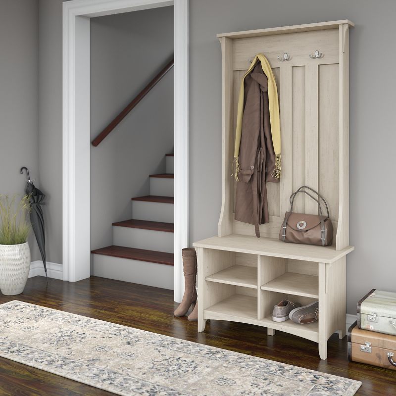 SAL001AW Hall Tre and Storage Bench in Antique White