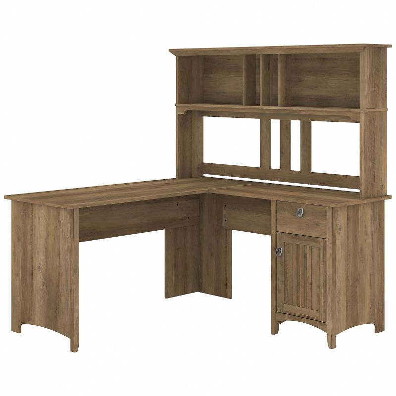 SAL004RCP Bush Furniture Salinas 60W L Shaped Desk with Hutch in Reclaimed Pine