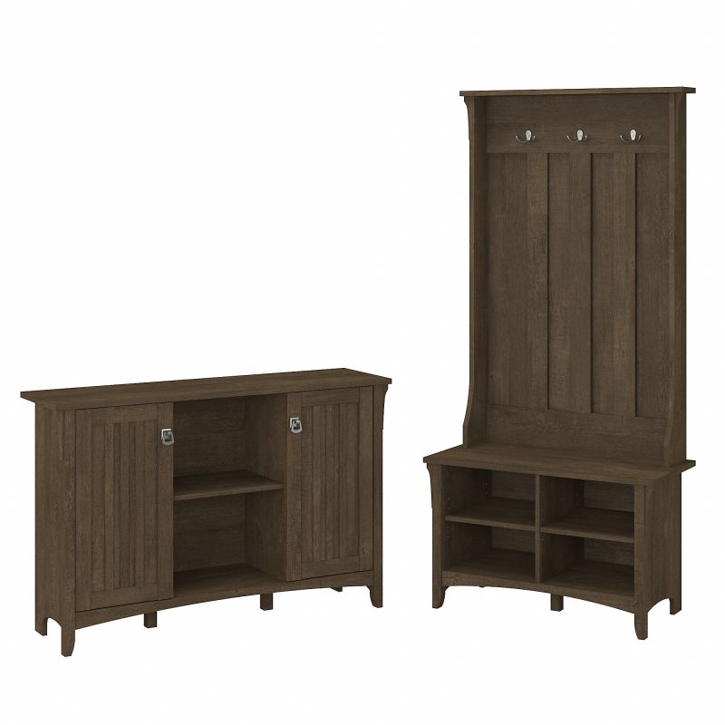 SAL008ABR Bush Furniture Salinas Entryway Storage Set with Hall Tree, Shoe Bench and Accent Cabinet in Ash Brown