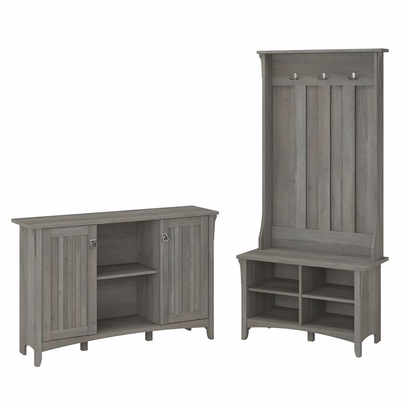 SAL008DG Bush Furniture Salinas Entryway Storage Set with Hall Tree, Shoe Bench and Accent Cabinet in Driftwood Gray
