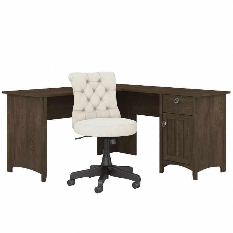 SAL010ABR Bush Furniture Salinas 60W L Shaped Desk with Mid Back Tufted Office Chair in Ash Brown
