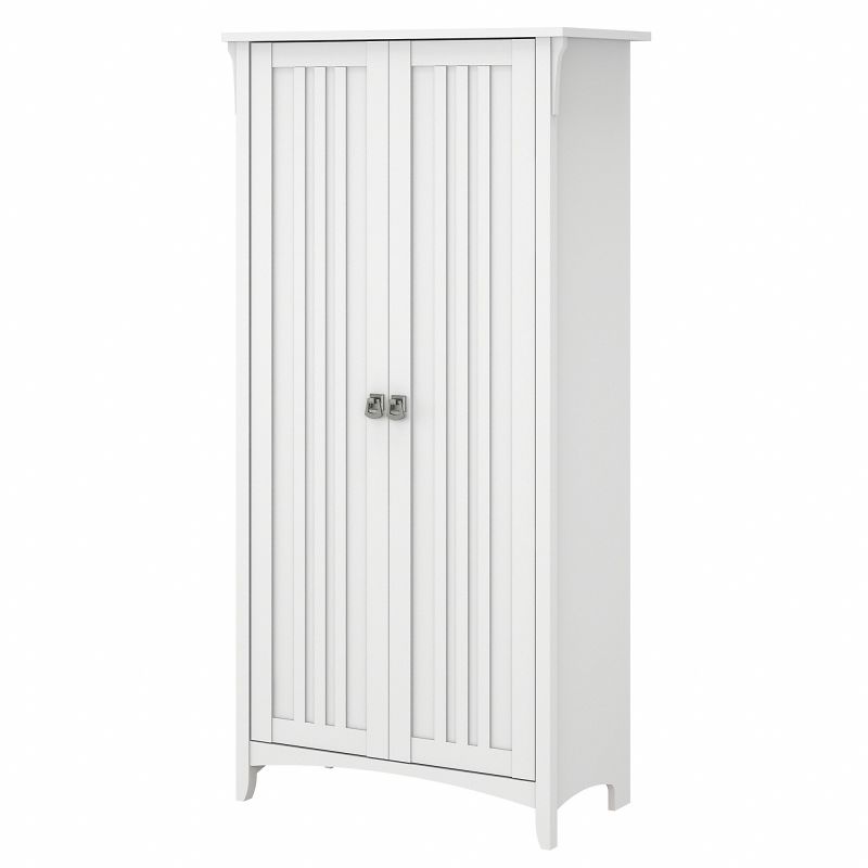 SAL014G2W Bush Furniture Salinas Kitchen Pantry Cabinet with Doors in Pure White and Shiplap Gray