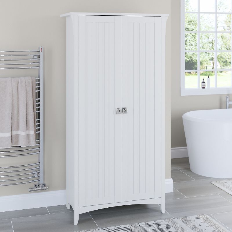 SAL015G2W Bush Furniture Salinas Bathroom Storage Cabinet with Doors in Pure White and Shiplap Gray