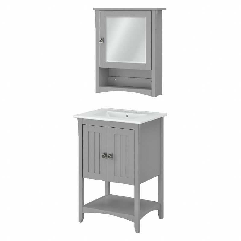 Bush Furniture Salinas 24W Bathroom Vanity Sink and Medicine Cabinet with Mirror in Cape Cod Gray