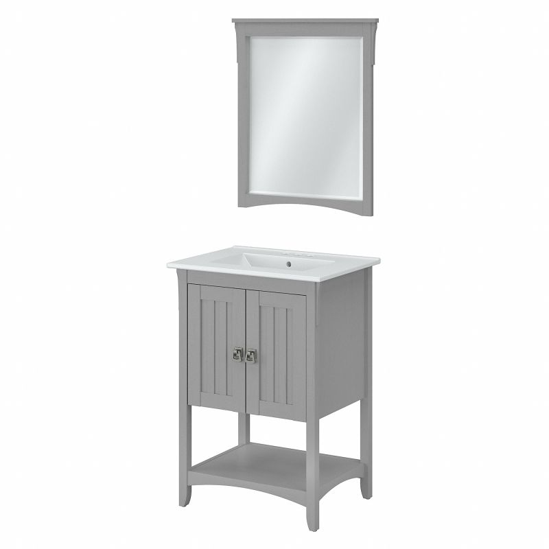 Bush Furniture Salinas 24W Bathroom Vanity Sink with Mirror in Cape Cod Gray