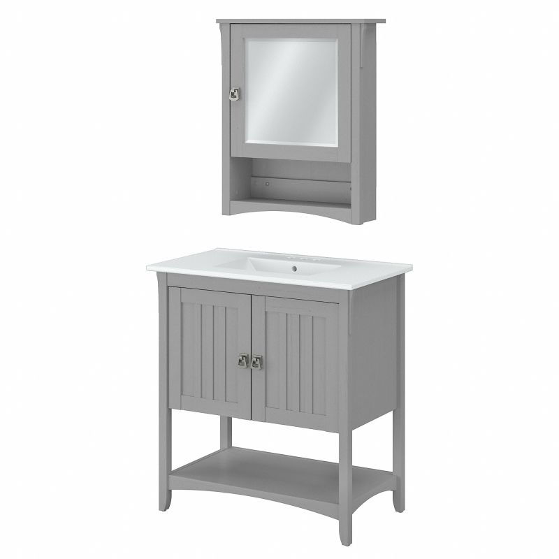 Bush Furniture Salinas 32W Bathroom Vanity Sink and Medicine Cabinet with Mirror in Cape Cod Gray