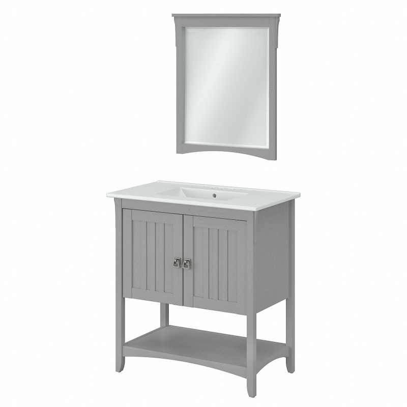 Bush Furniture Salinas 32W Bathroom Vanity Sink with Mirror in Cape Cod Gray
