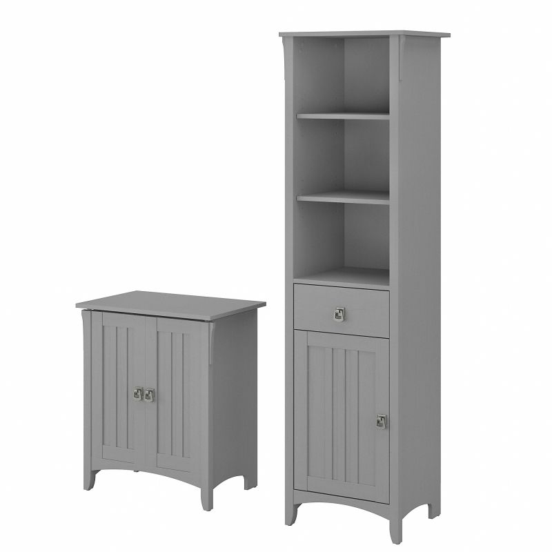 SAL028CG Bush Furniture Salinas Tall Linen Cabinet and Laundry Hamper with Lid in Cape Cod Gray