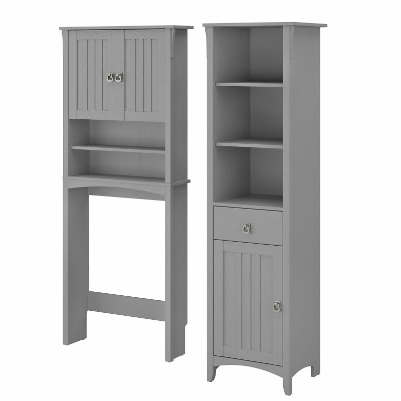 Bush Furniture Salinas Tall Linen Cabinet and Over The Toilet Storage Cabinet in Cape Cod Gray