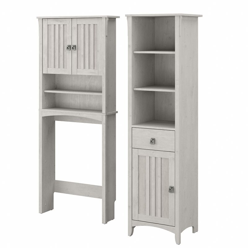 SAL029LW Bush Furniture Salinas Tall Linen Cabinet and Over The Toilet Storage Cabinet in Linen White Oak