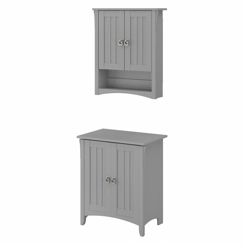 SAL030CG Bush Furniture Salinas Laundry Hamper with Lid and Wall Cabinet with Doors in Cape Cod Gray
