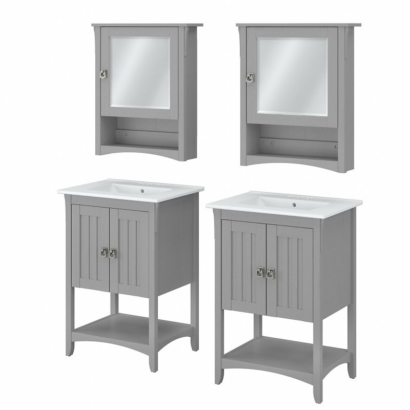 Bush Furniture Salinas 48W Double Vanity Set with Sinks and Medicine Cabinets in Cape Cod Gray