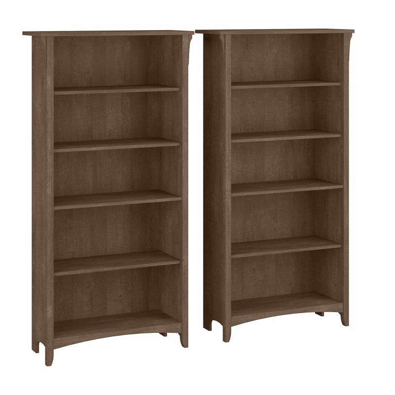 SAL036ABR Bush Furniture Salinas Tall 5 Shelf Bookcase - Set of 2 in Ash Brown