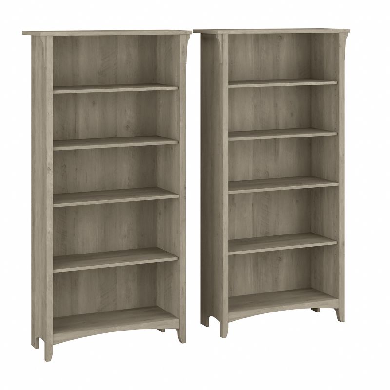 Bush Furniture Salinas Tall 5 Shelf Bookcase - Set of 2 in Driftwood Gray