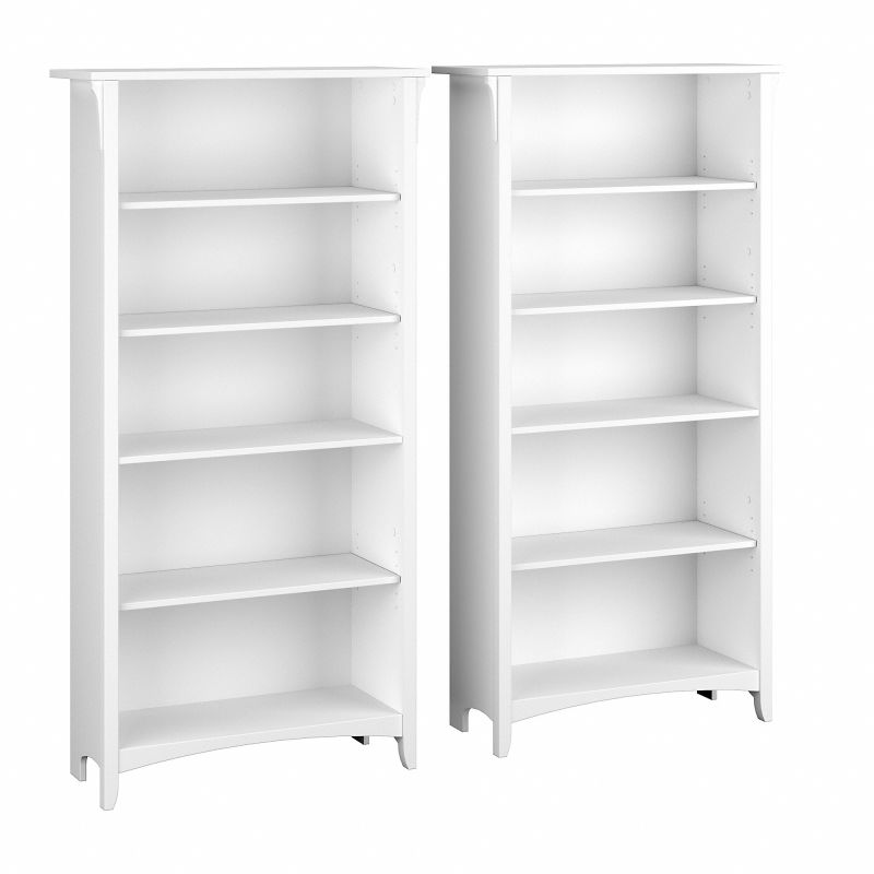 SAL036G2W Bush Furniture Salinas Tall 5 Shelf Bookcase - Set of 2 in Pure White and Shiplap Gray